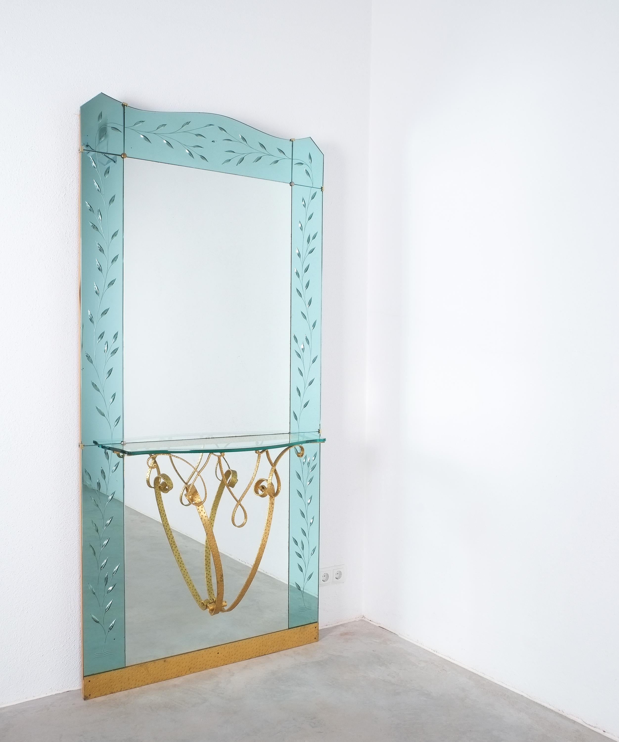 Mid Century Italian Hallway Mirror with Glass Console by Pier Luigi Colli 5