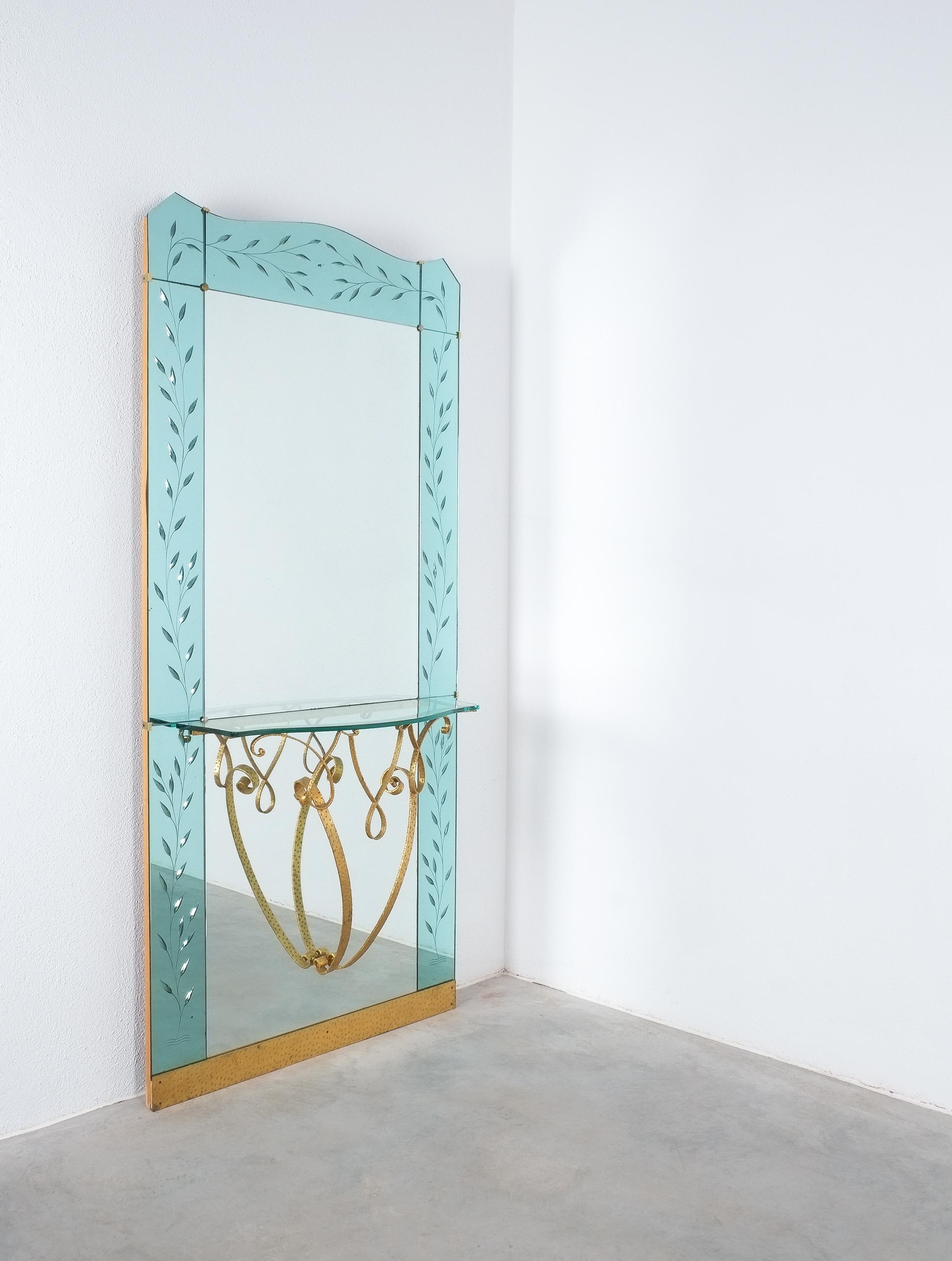 Mid Century Italian Hallway Mirror with Glass Console by Pier Luigi Colli 6