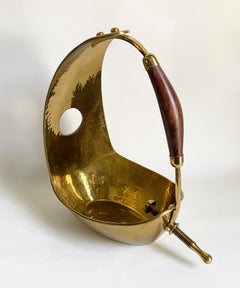 Mid-Century Italian Hammered Brass and Rosewood Wine Bottle Cradle, c. 1960