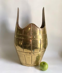 Mid-Century Italian Hammered Brass Umbrella Stand, Planter or Waste Basket, 22"