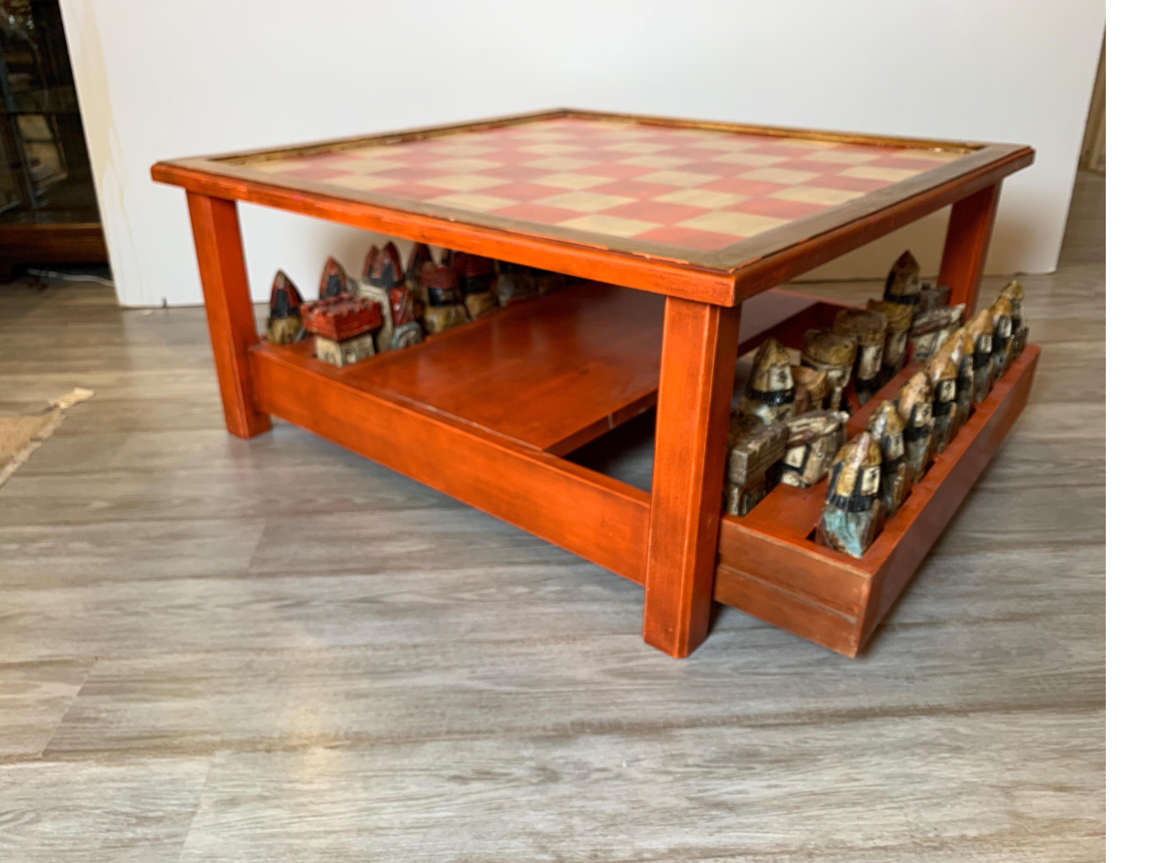 Midcentury Italian Hand Carved and Painted Medieval Style Chess Set and Table 2