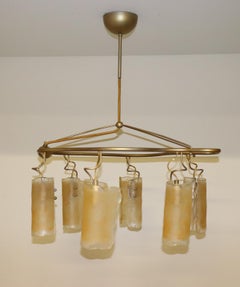 Midcentury Italian Handcrafted Pendant Light Amber Glass Antique Brass Finish