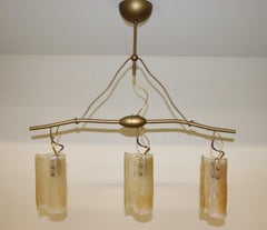 Midcentury Italian Hand-Crafted Pendant Light Amber Glass Antique Brass Finish