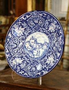Mid-Century Italian Hand Painted Blue and White Faience Platter Delft Style