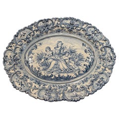 Mid-Century Italian Hand Painted Blue and White Faience Wall Platter Delft Style