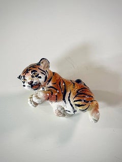 Mid-Century Italian Hand Painted Ceramic Baby Tiger Sculpture