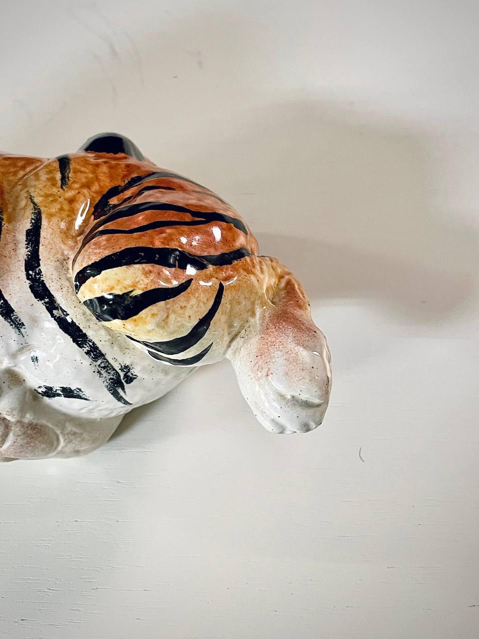 Mid-Century Italian Hand Painted Ceramic Baby Tiger Sculpture For Sale 3