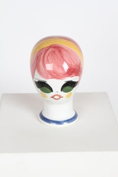 Mid-Century Italian Hand Painted Ceramic Female Head Hat / Wig Stand Sculpture