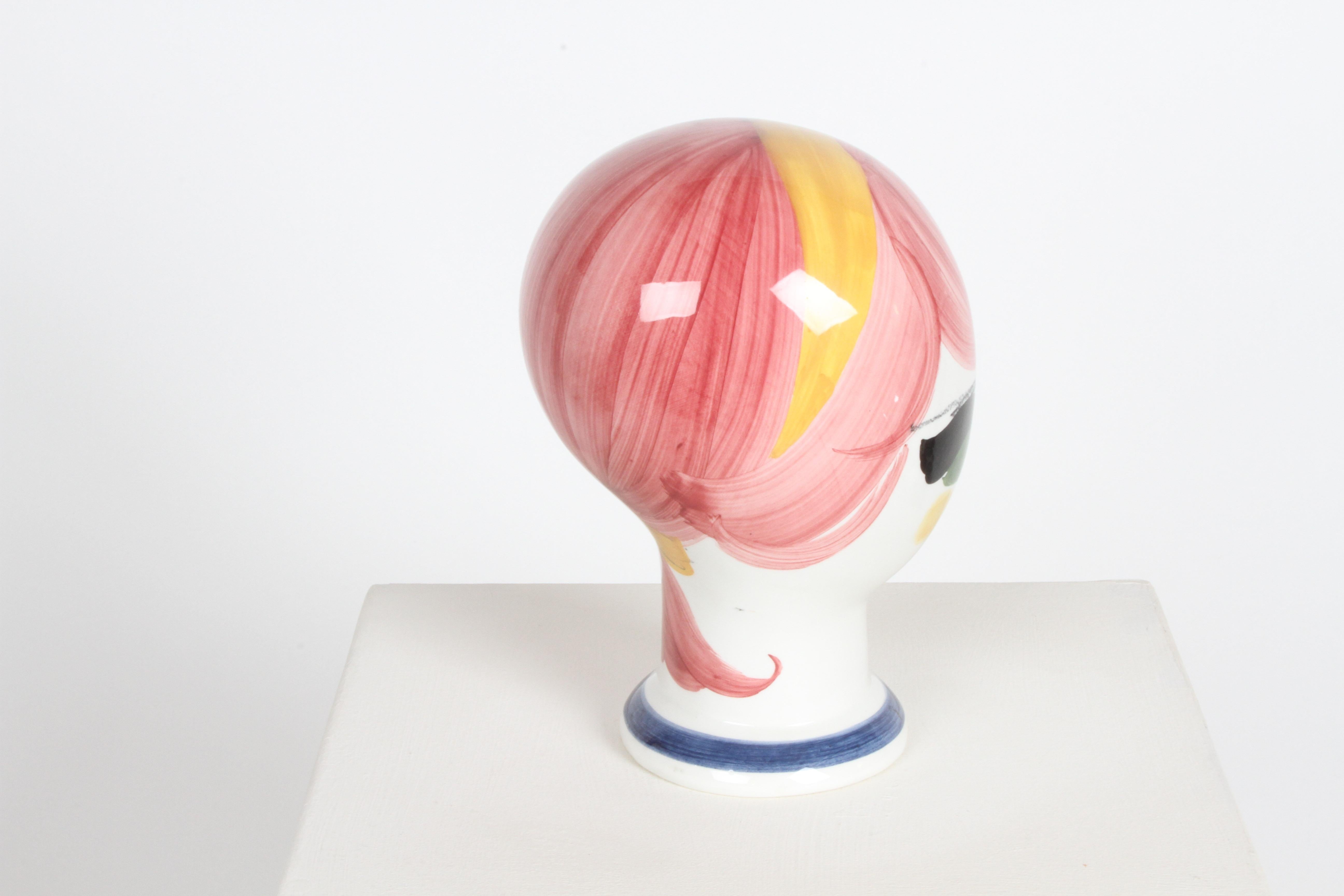 Hand-Painted Mid-Century Italian Hand Painted Ceramic Female Head Hat / Wig Stand Sculpture 