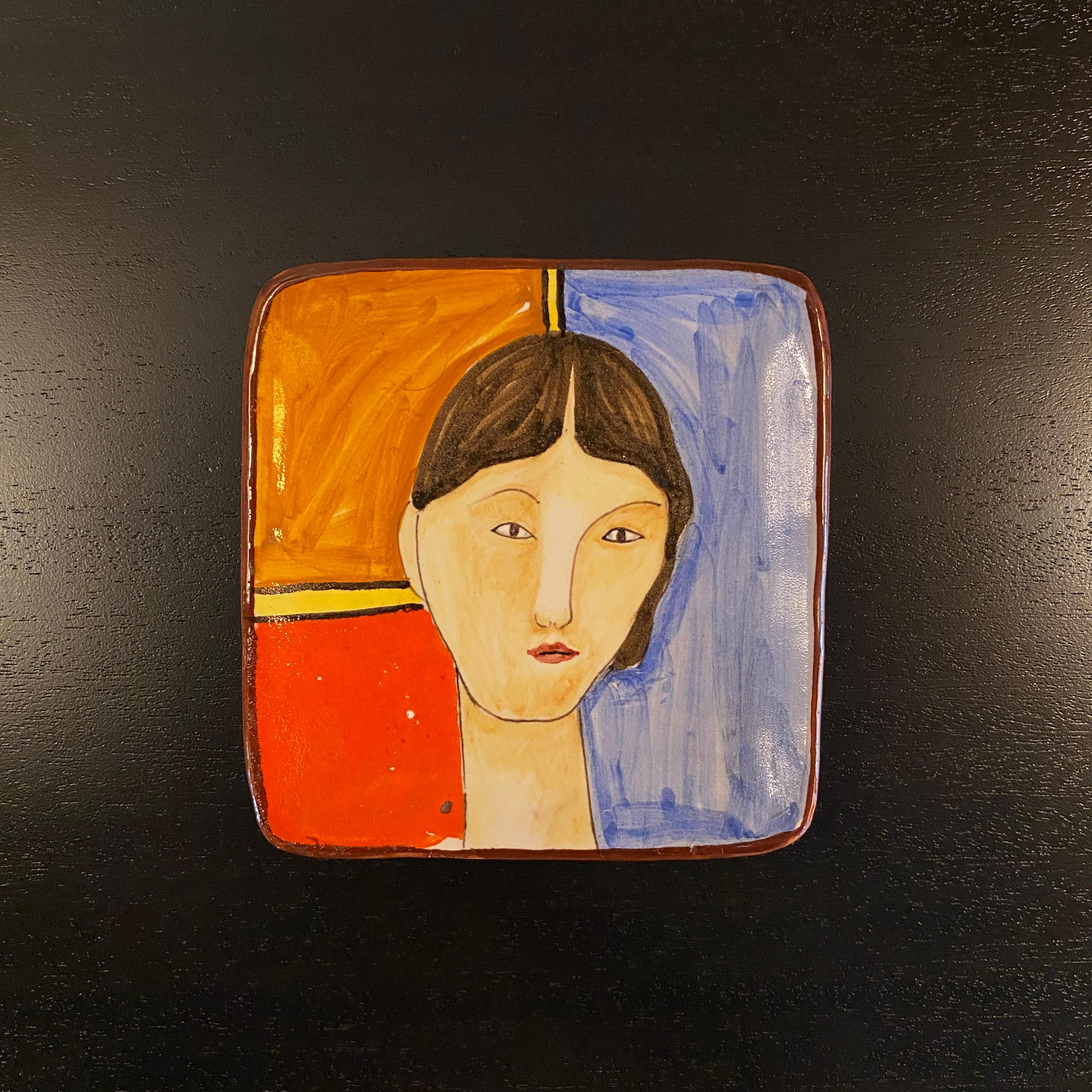 Mid-Century Modern Mid Century Italian Hand-Painted Ceramic Tray by Santucci Deruta For Sale