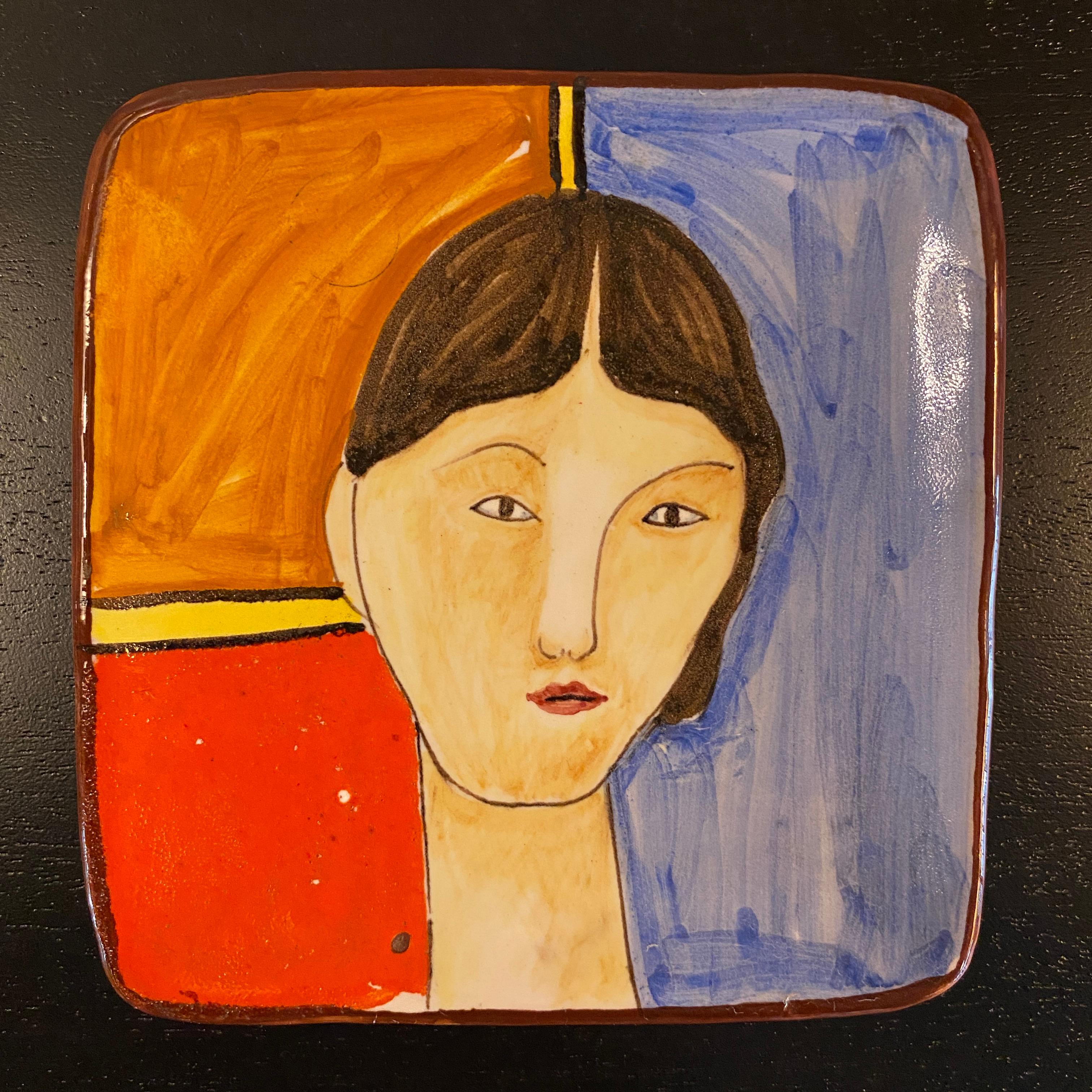 Mid Century Italian Hand-Painted Ceramic Tray by Santucci Deruta In Good Condition For Sale In Brooklyn, NY
