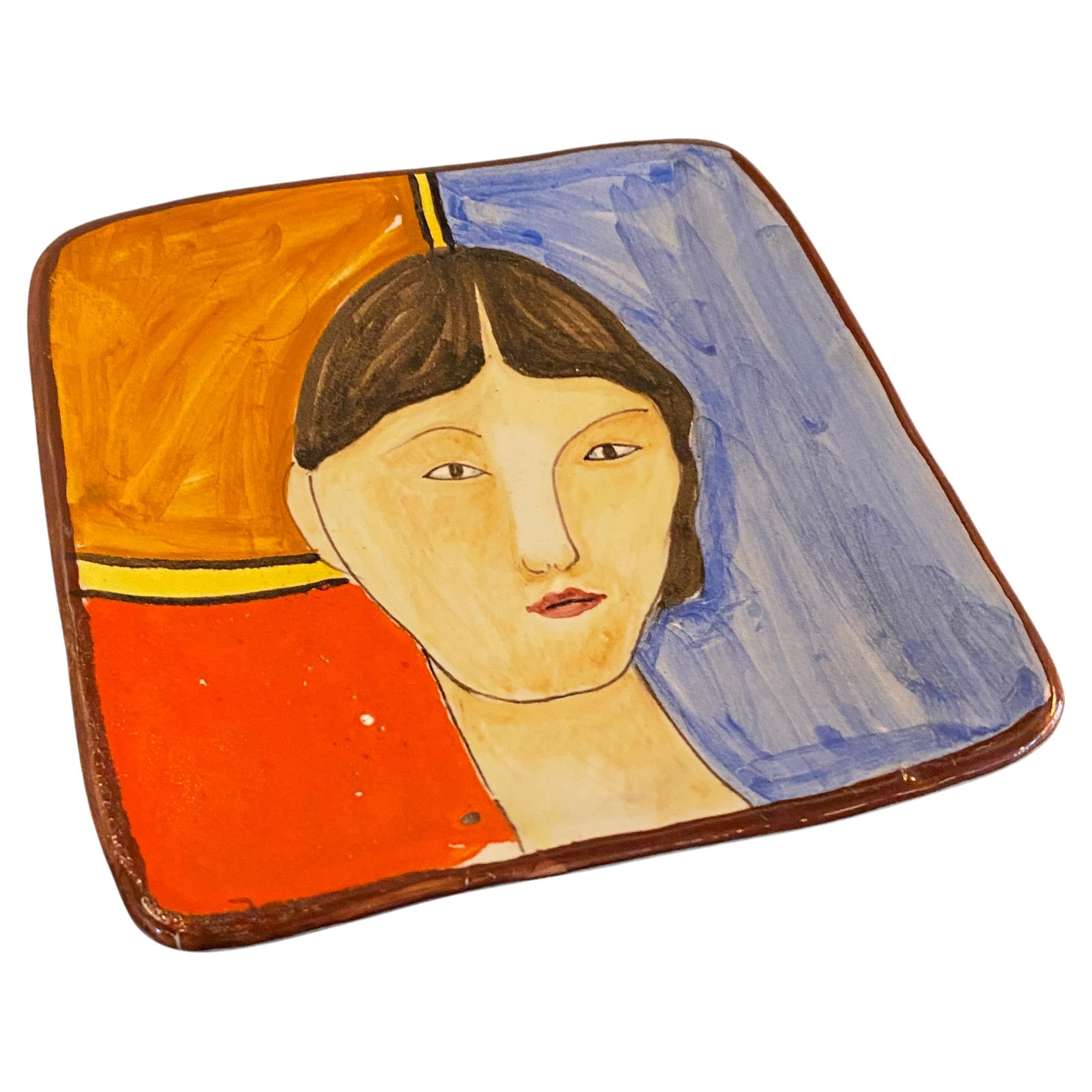 Mid Century Italian Hand-Painted Ceramic Tray by Santucci Deruta For Sale