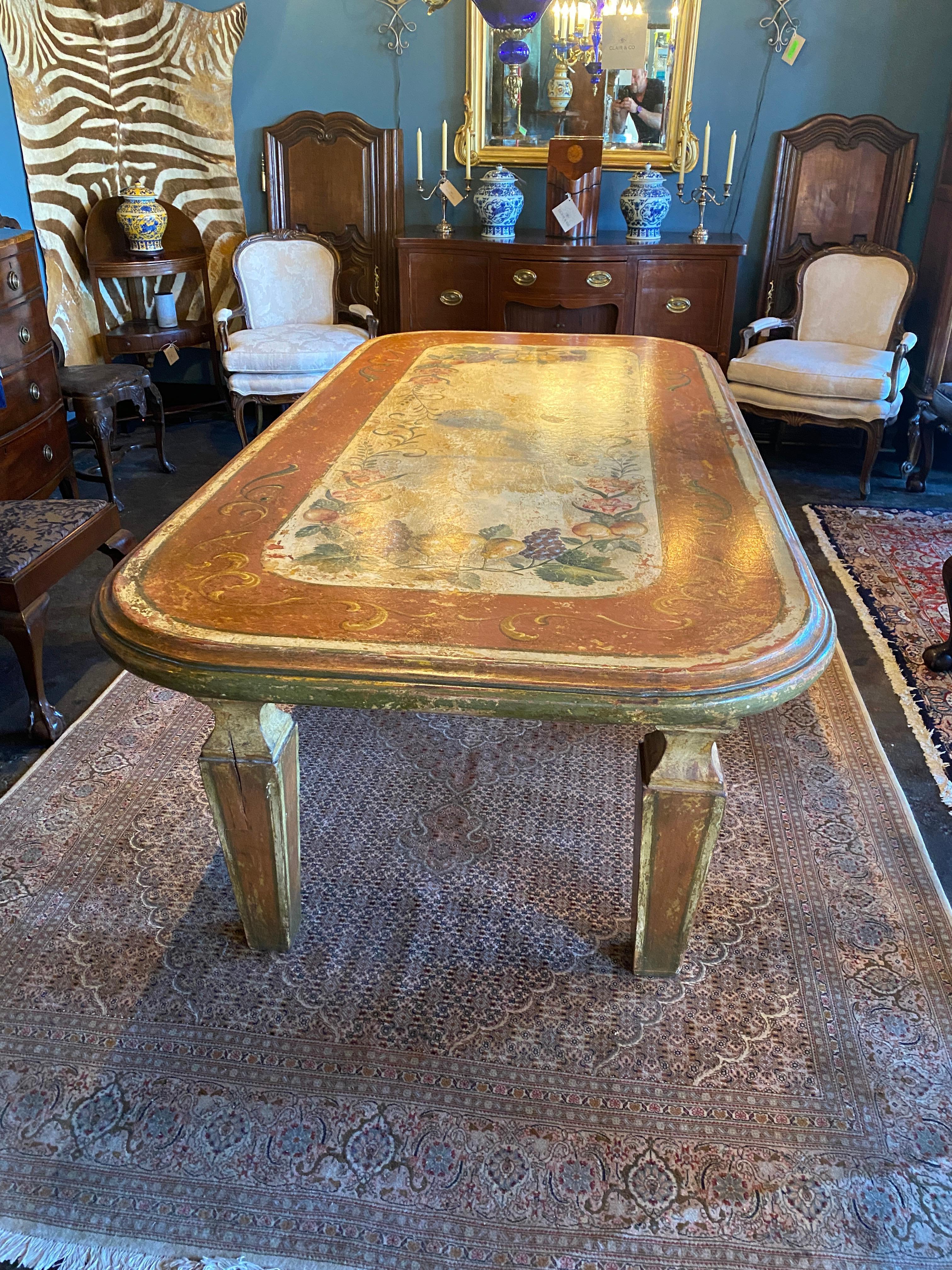 Hand-Painted Mid-Century Italian Hand Painted Dining Table For Sale