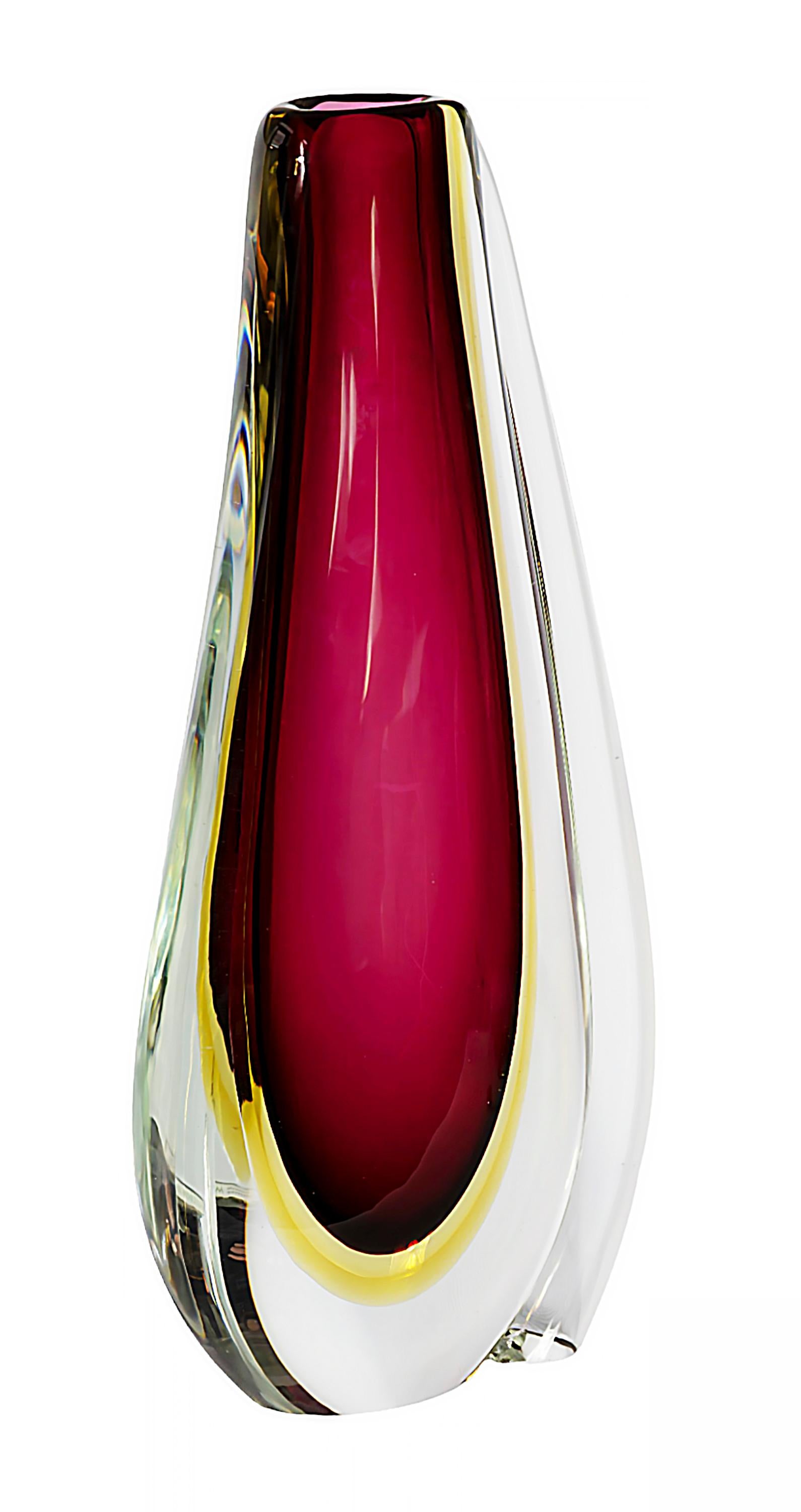 Jarrón italiano de mediados de siglo de cristal de Murano Sommerso hecho a mano Moderno de mediados de siglo en venta