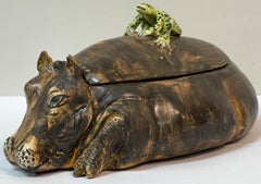 Mid-Century Italian Hippo and Frog Tureen Signed AG with a Coronet