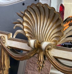 Mid-Century Italian Hollywood Regency Carved Wood Shell & Wheat Painted Mirror