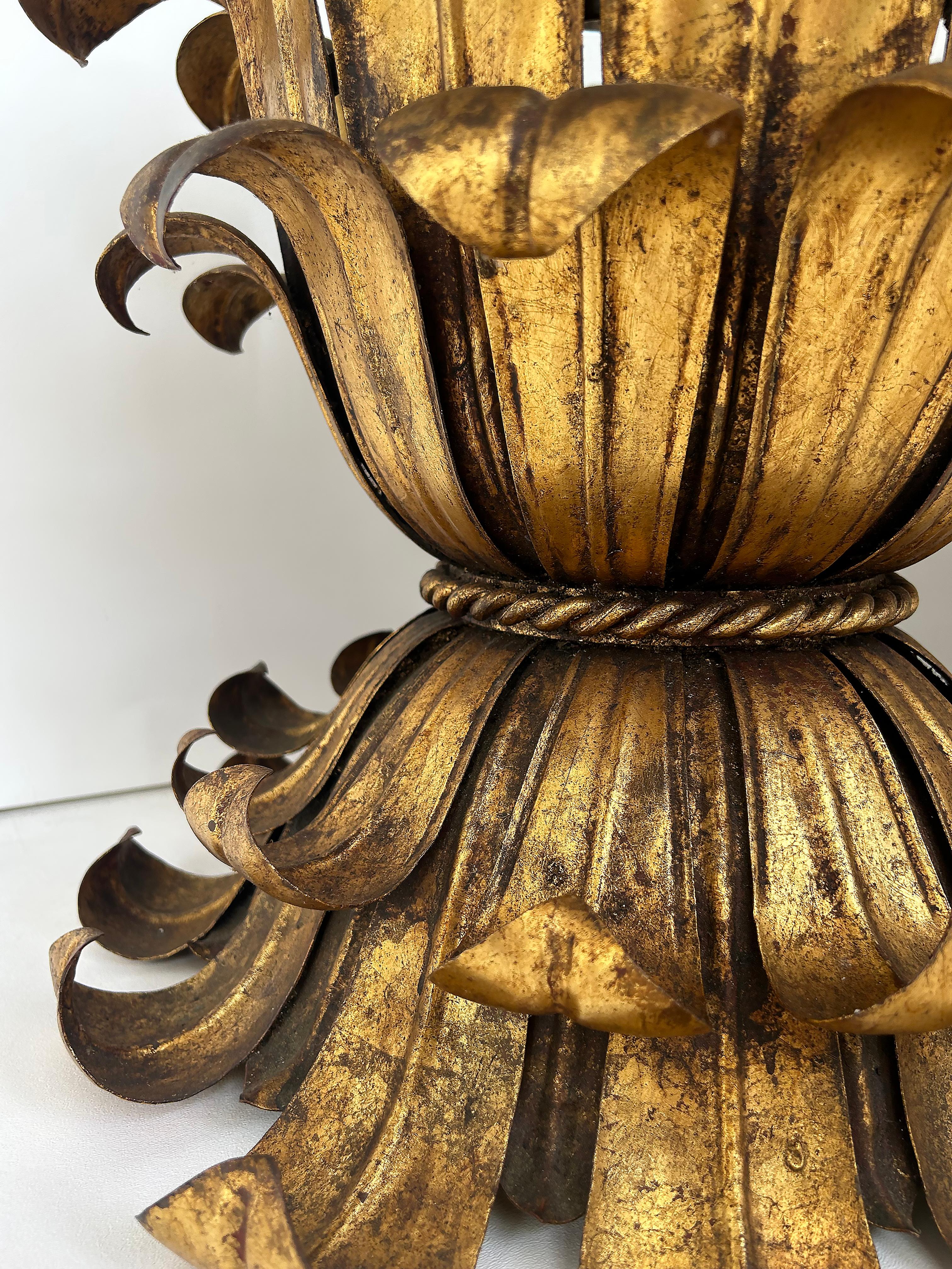 Metal Mid-century Italian Hollywood Regency Gilt Tole Side Table with Glass Top For Sale