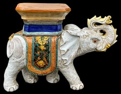 Mid-Century Italian Hollywood Regency Terracotta Elephant Garden Seat Side Table