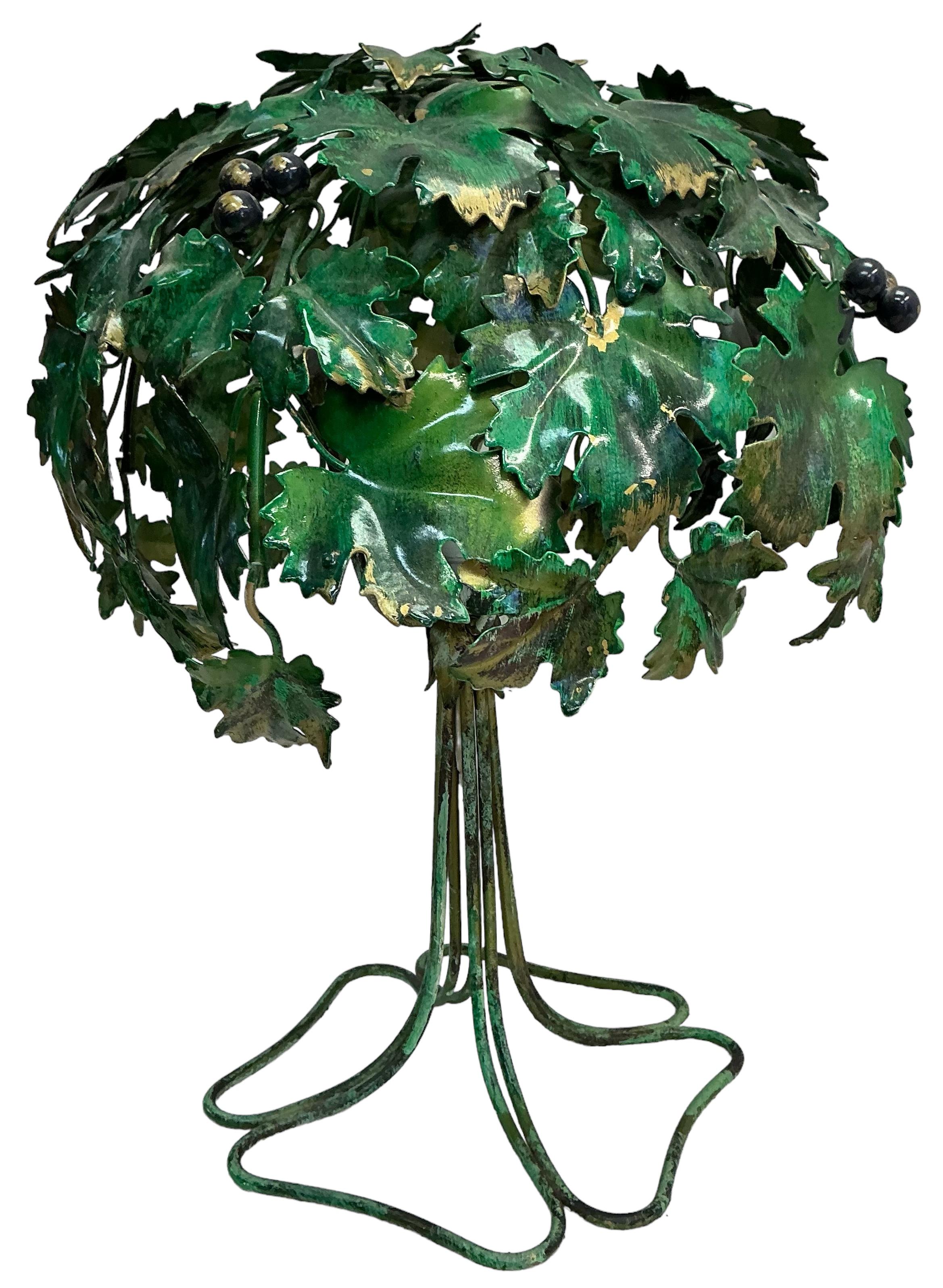 Mid-Century Italian Hollywood Regency Tole Grape Vine / Leaf Table Lamp 1