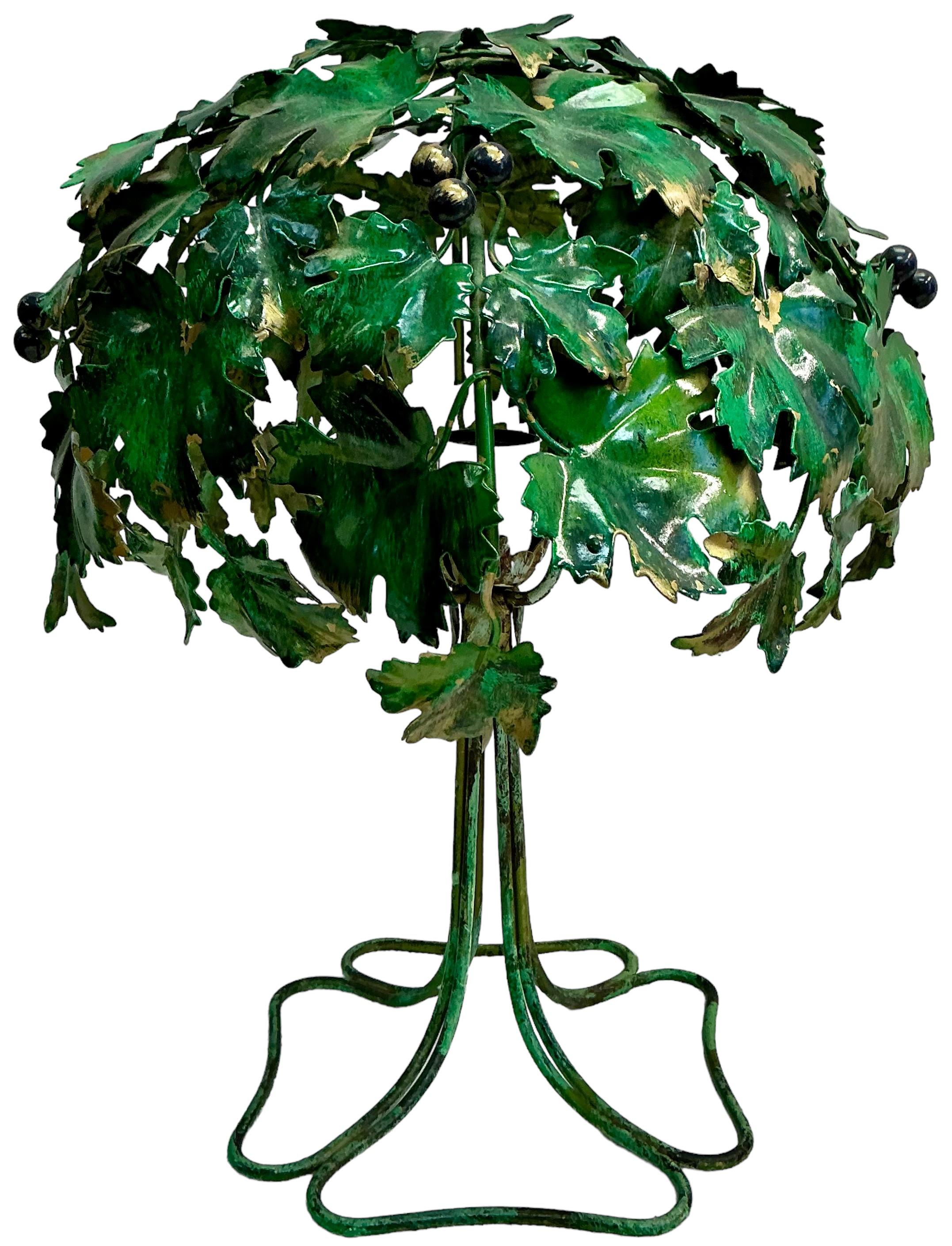 Mid-Century Italian Hollywood Regency Tole Grape Vine / Leaf Table Lamp 2
