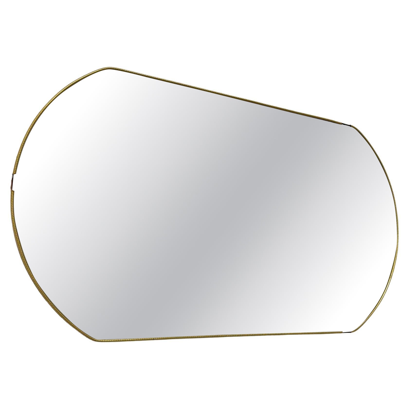 Mid-Century Italian Horizontal Asymmetrical Brass Mirror Style of Gio Ponti 50s