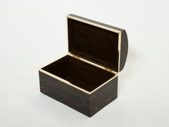 Midcentury Italian Horn Marquetry Brass Trunk Box, 1960