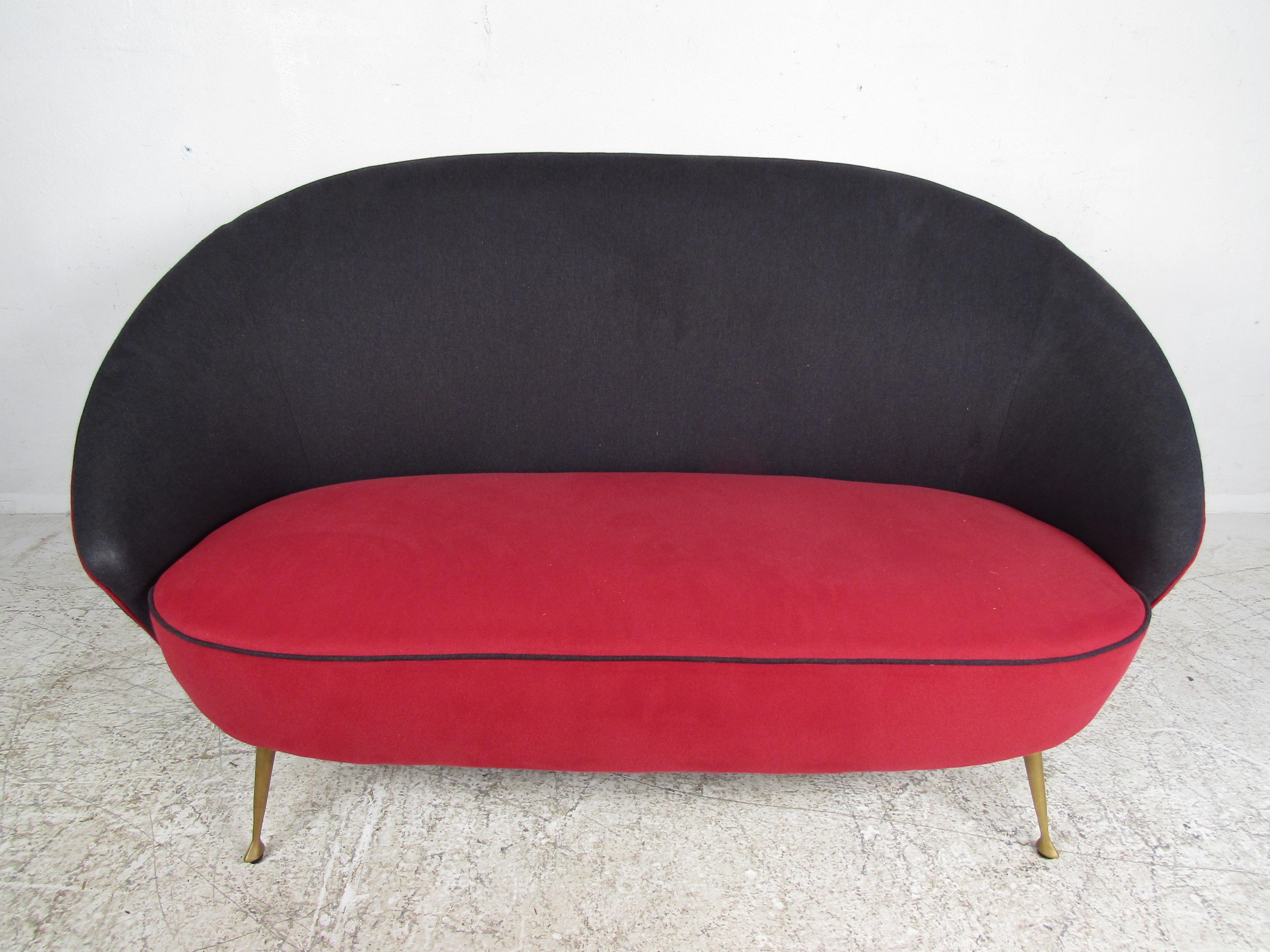 Mid-Century Modern Midcentury Italian Ico Parisi Style Loveseat with Brass Legs