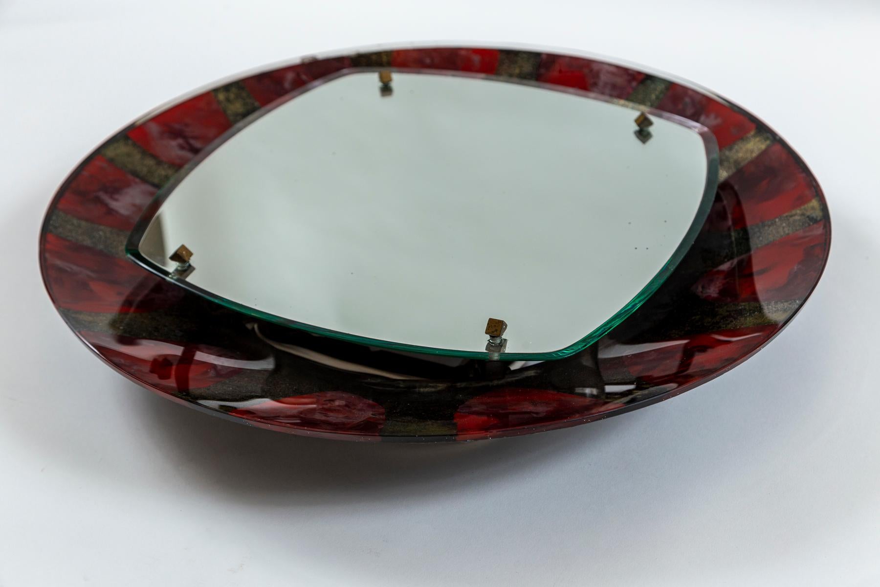 Verre Miroir éclairé italien du milieu du siècle par Santambroggio e DeBerti, Labellisé en vente