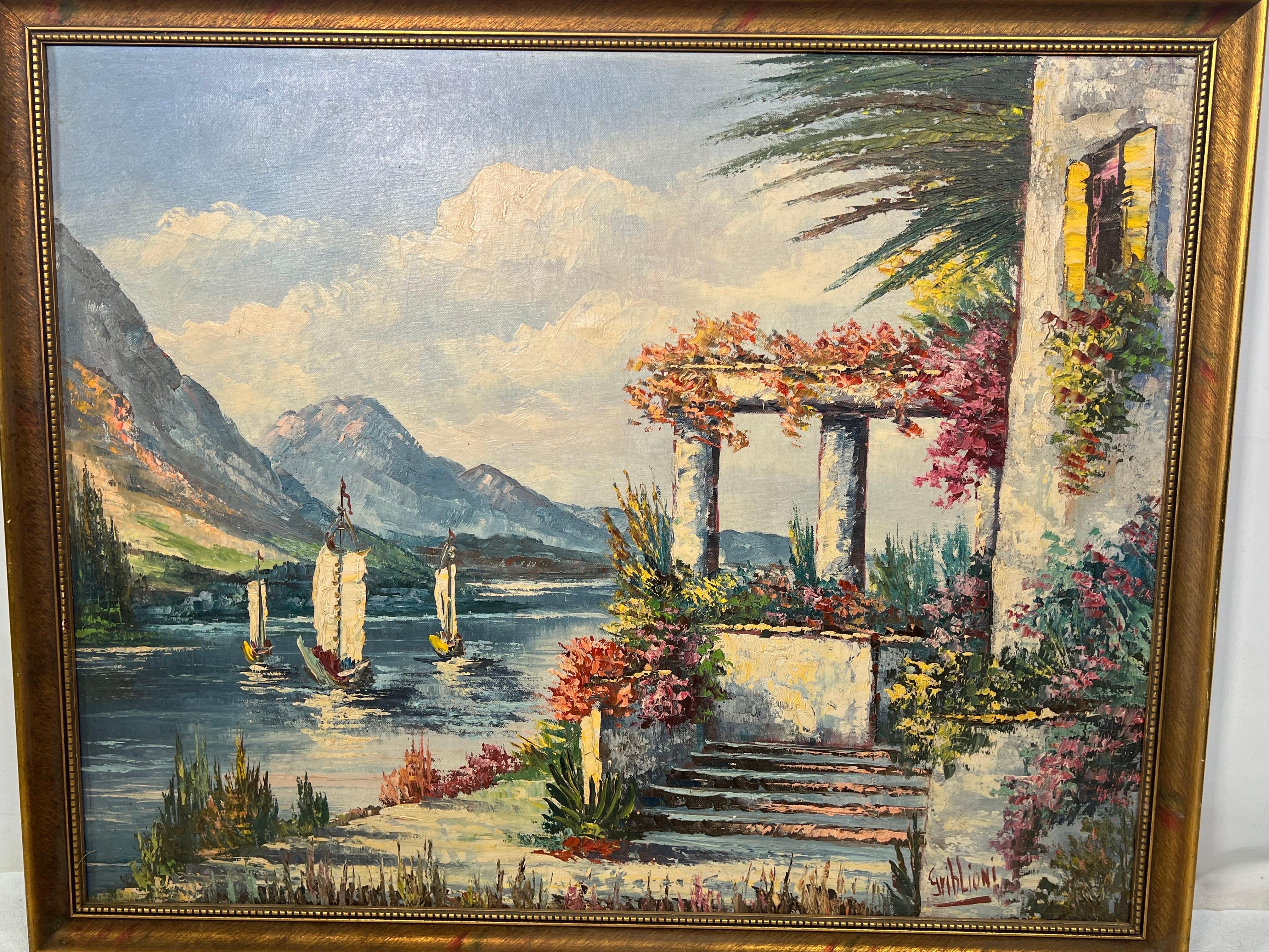 Mid-20th Century Midcentury Italian Impressionist Marina Landscape by Griblioni For Sale