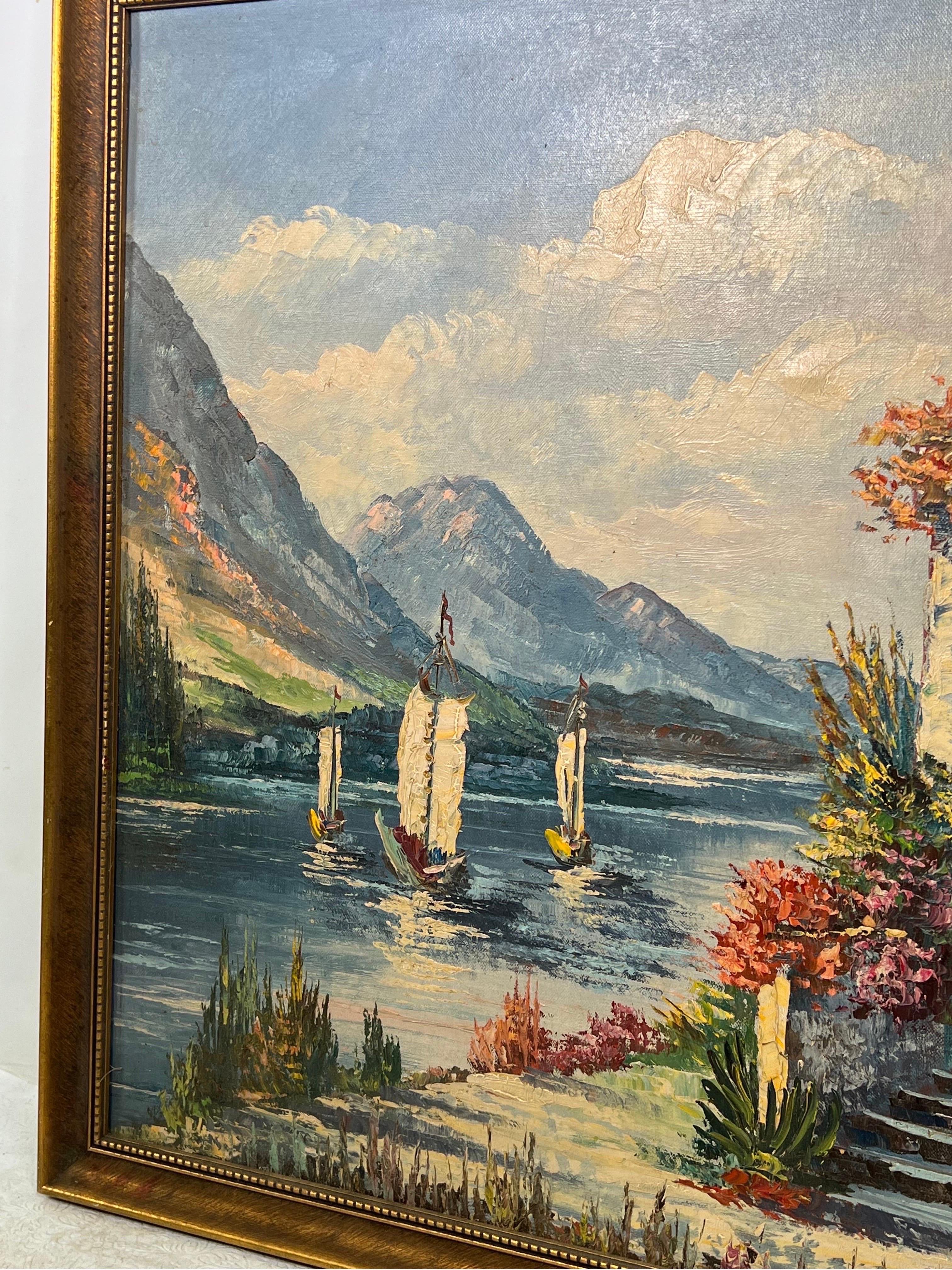 Wood Midcentury Italian Impressionist Marina Landscape by Griblioni For Sale