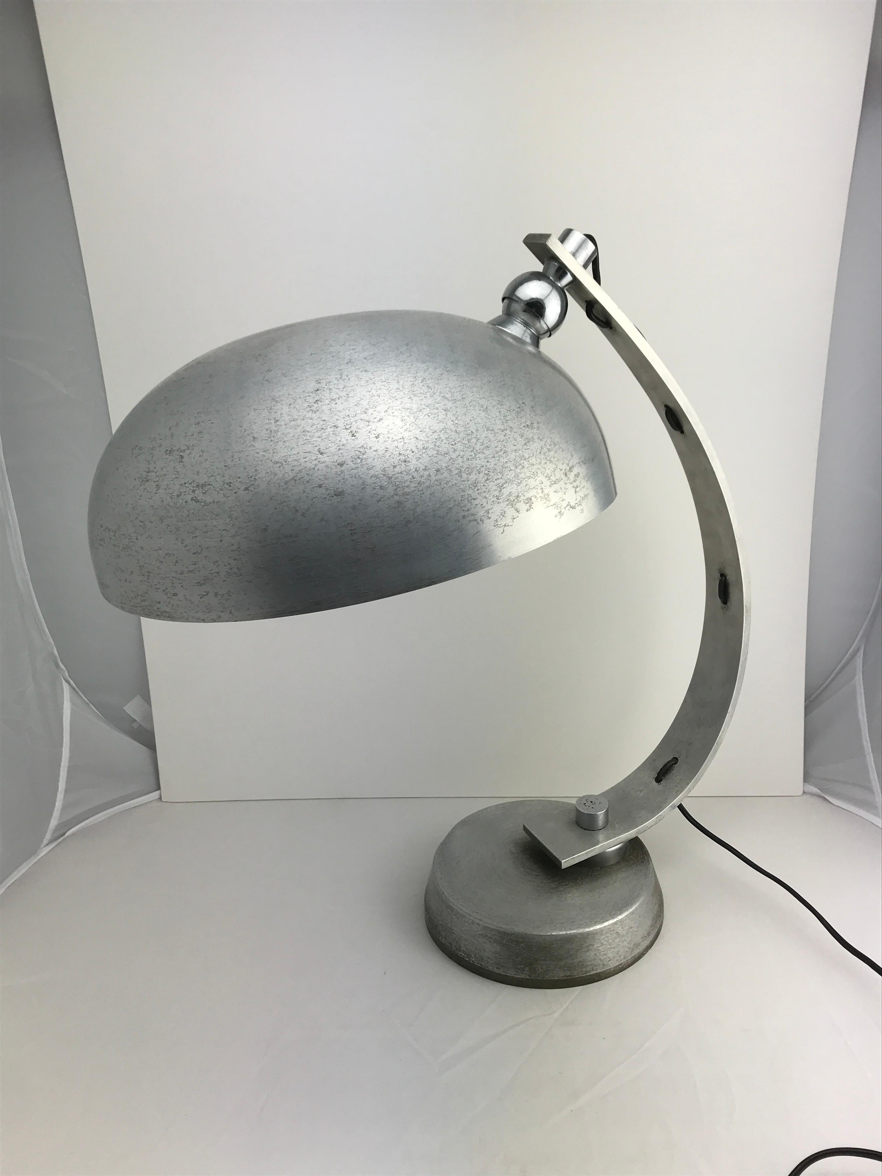 Space Age Industrial midcentury table lamp in aluminum.