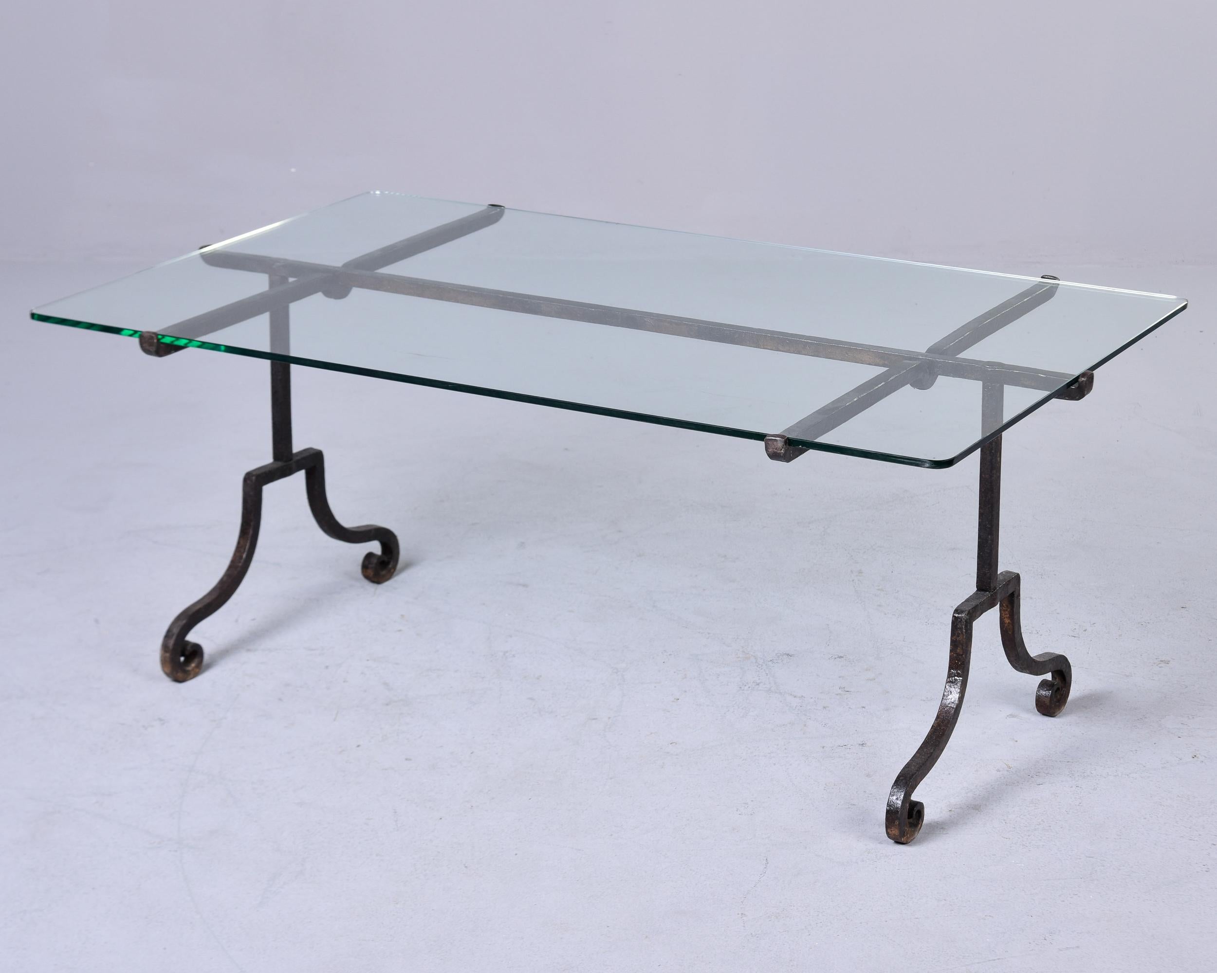 Mid Century Italian Iron Base Coffee Table with Glass Top For Sale 6