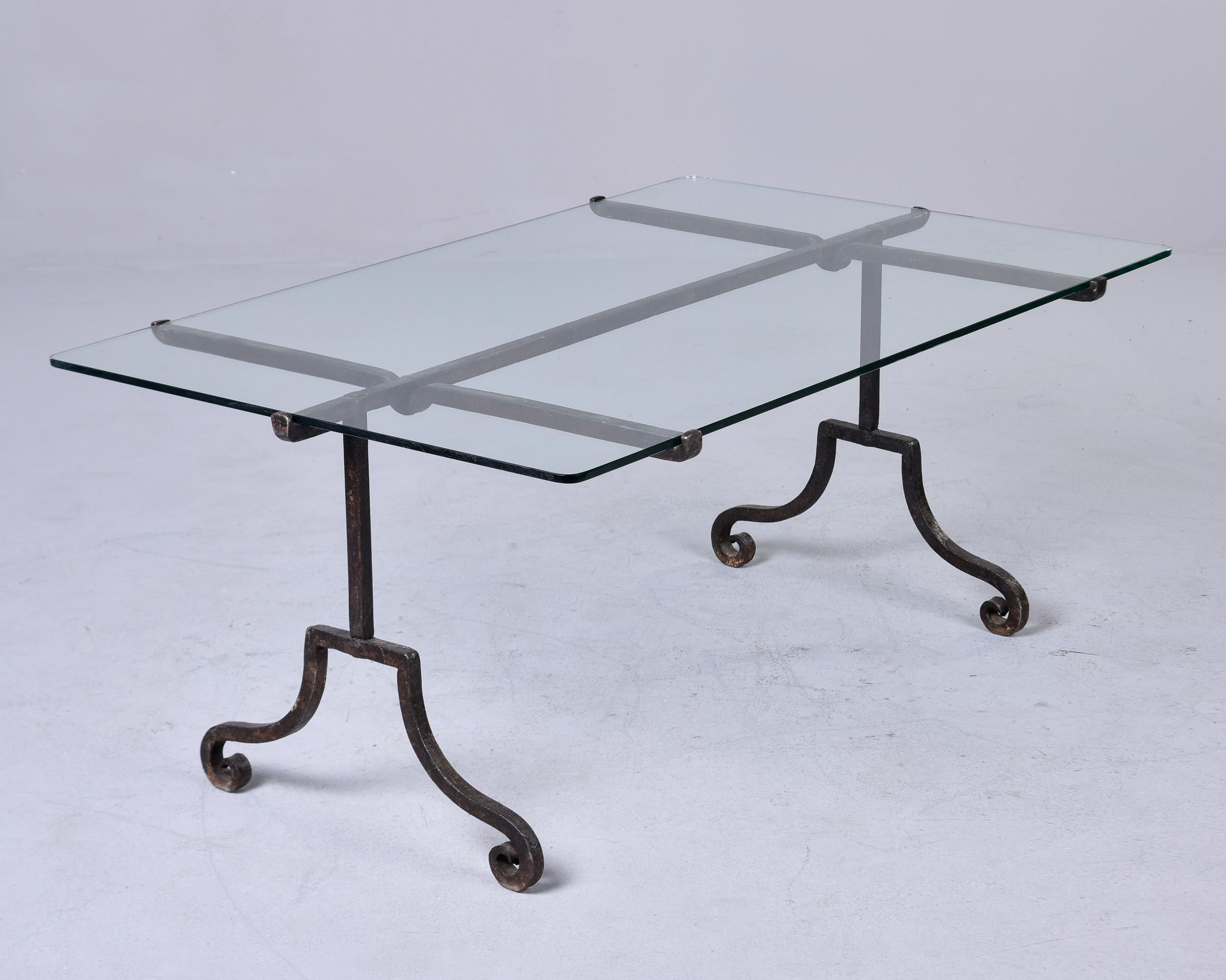 Mid Century Italian Iron Base Coffee Table with Glass Top For Sale 8