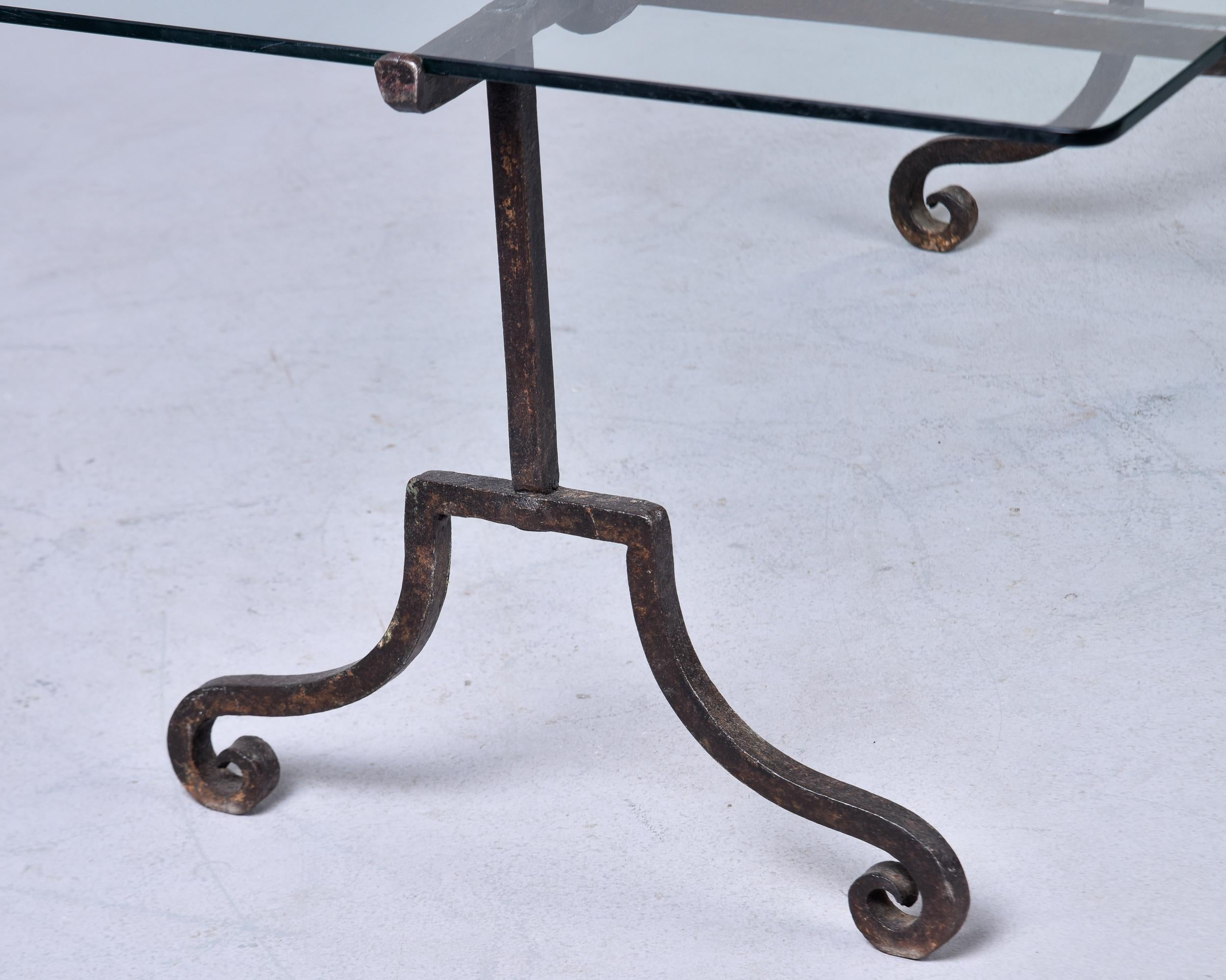Mid Century Italian Iron Base Coffee Table with Glass Top For Sale 9