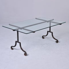 Mid Century Italian Iron Base Coffee Table with Glass Top