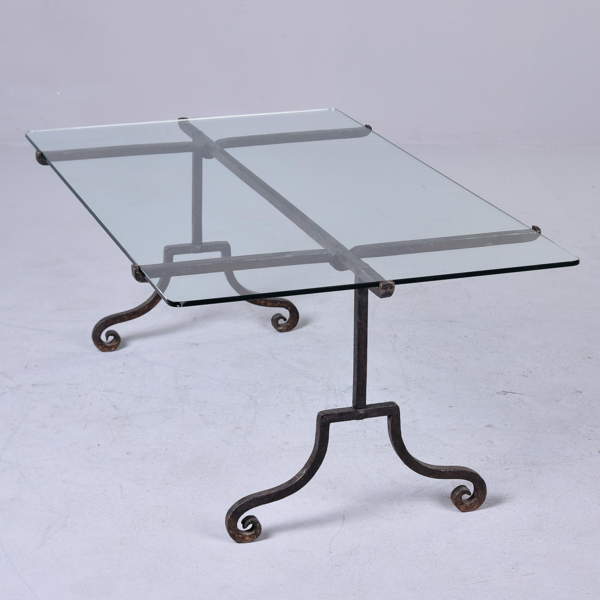 Mid Century Italian Iron Base Coffee Table with Glass Top For Sale 4
