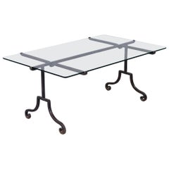 Mid Century Italian Iron Base Coffee Table with Glass Top