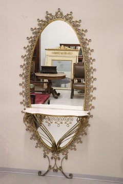 Mid Century Italian Iron Floor Mirror with Console Table, Pier Luigi Colli