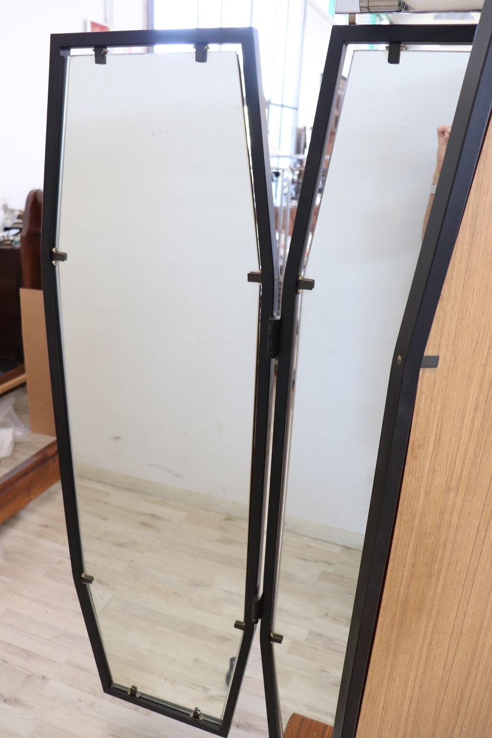 Mid-Century Italian Iron Three Way Floor Mirror with Light For Sale 3
