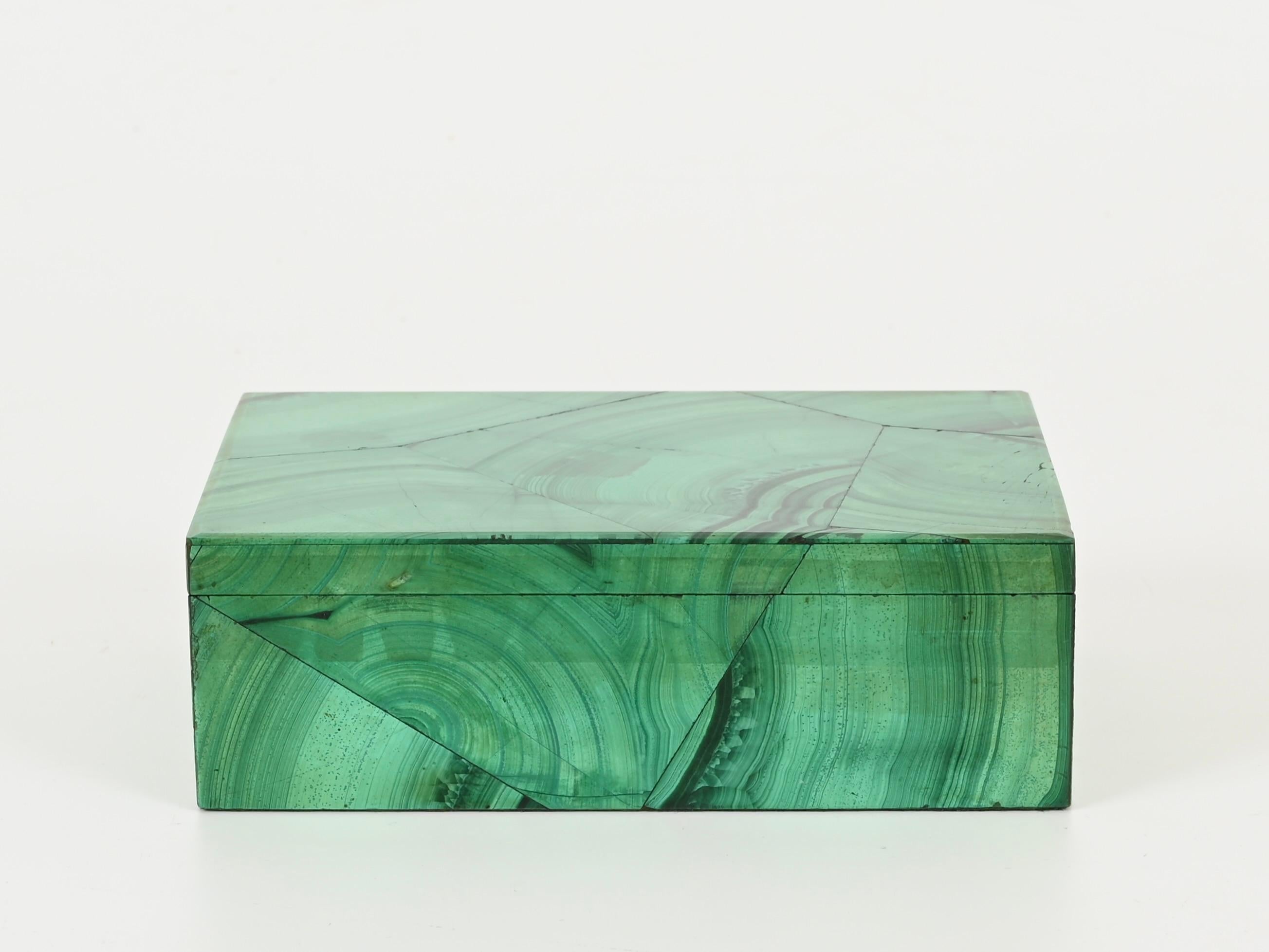 Scatola decorativa per gioielli italiana di metà secolo in marmo verde malachite, anni '50 in vendita 5