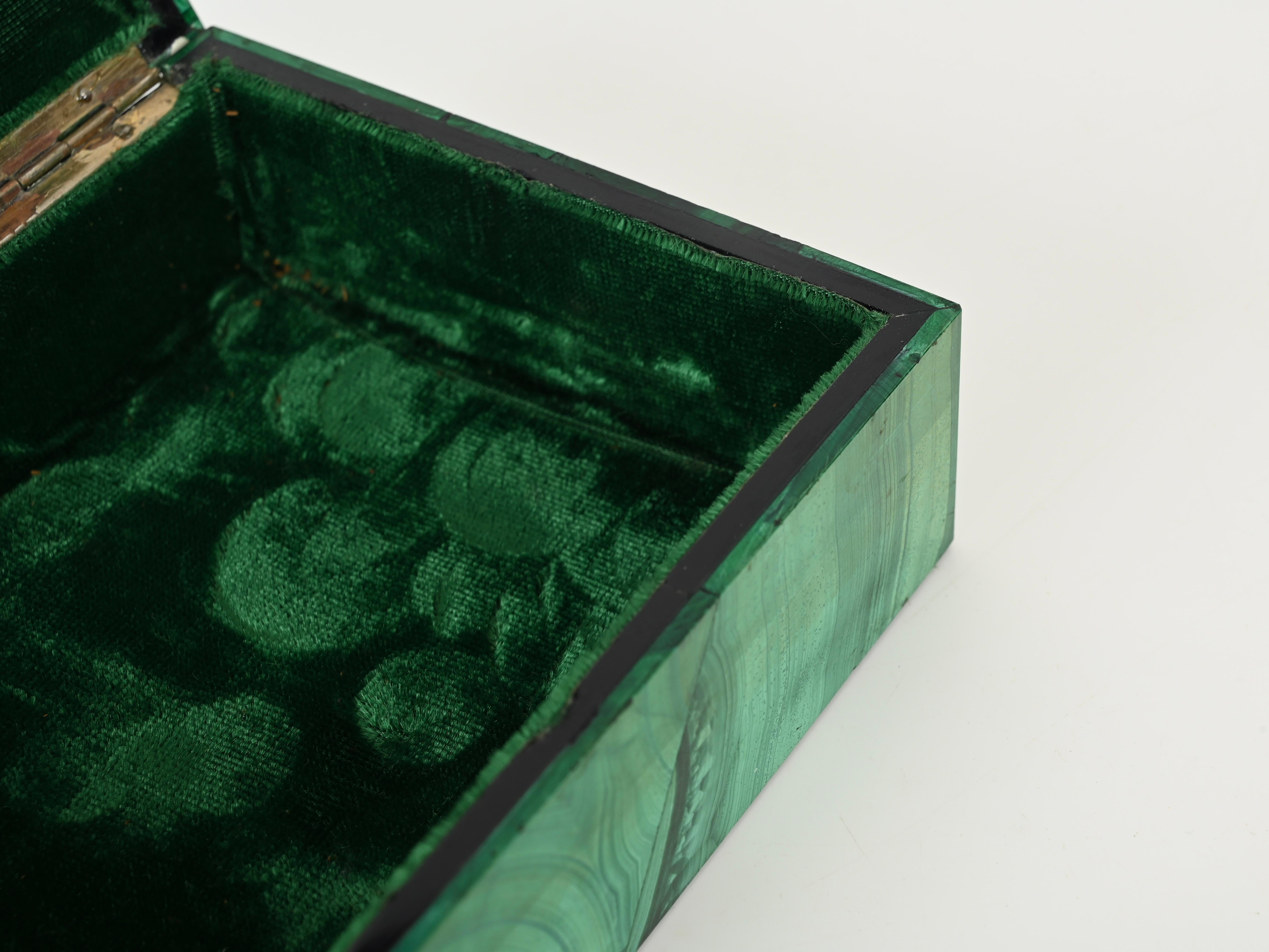 Scatola decorativa per gioielli italiana di metà secolo in marmo verde malachite, anni '50 in vendita 2