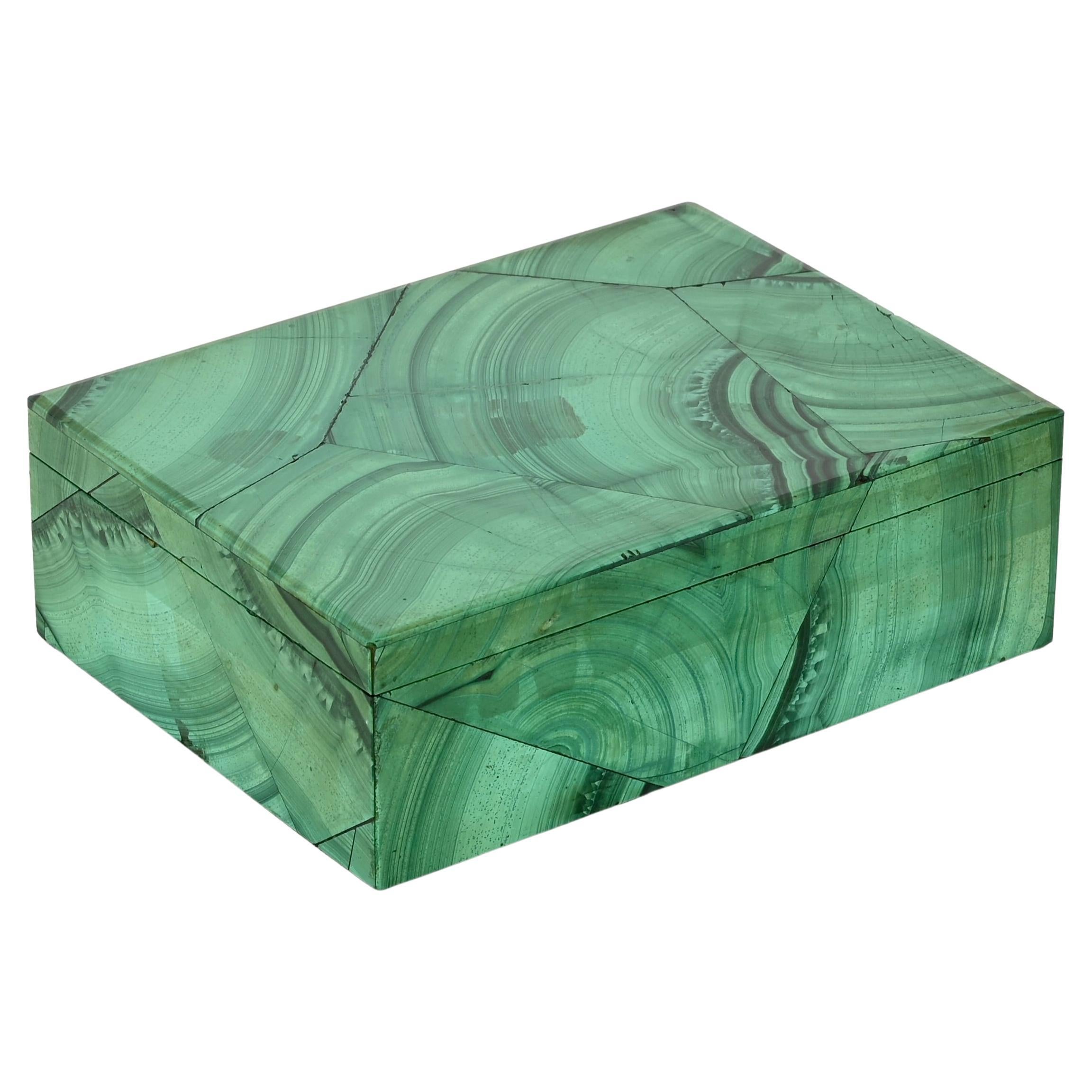 Mid-Century Italian Jewelry Decorative Box in Green Malachite Marble, 1950s