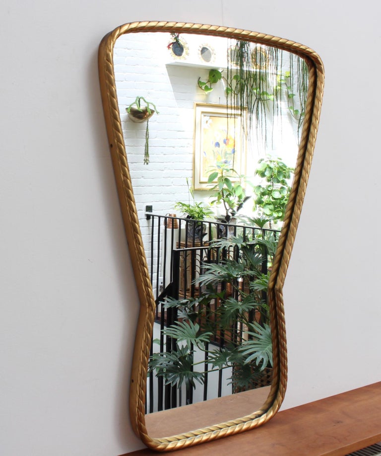 Midcentury Italian KeyholeShaped Wall Mirror with Rope Pattern Brass