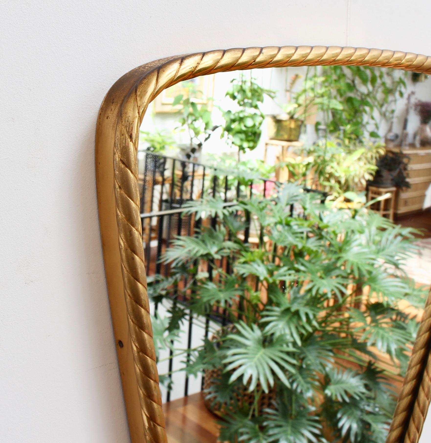 Mid-Century Modern Midcentury Italian Keyhole-Shaped Wall Mirror with Rope Pattern Brass Frame