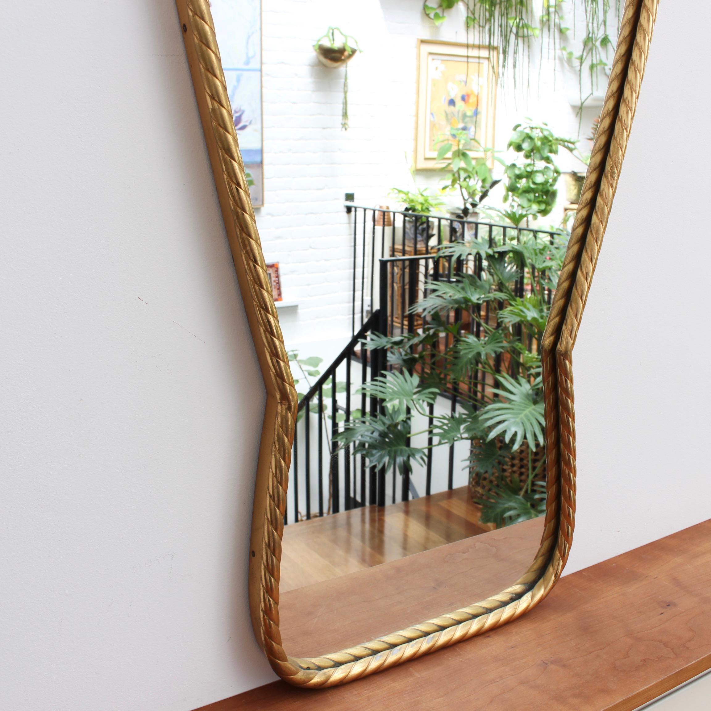 Mid-20th Century Midcentury Italian Keyhole-Shaped Wall Mirror with Rope Pattern Brass Frame
