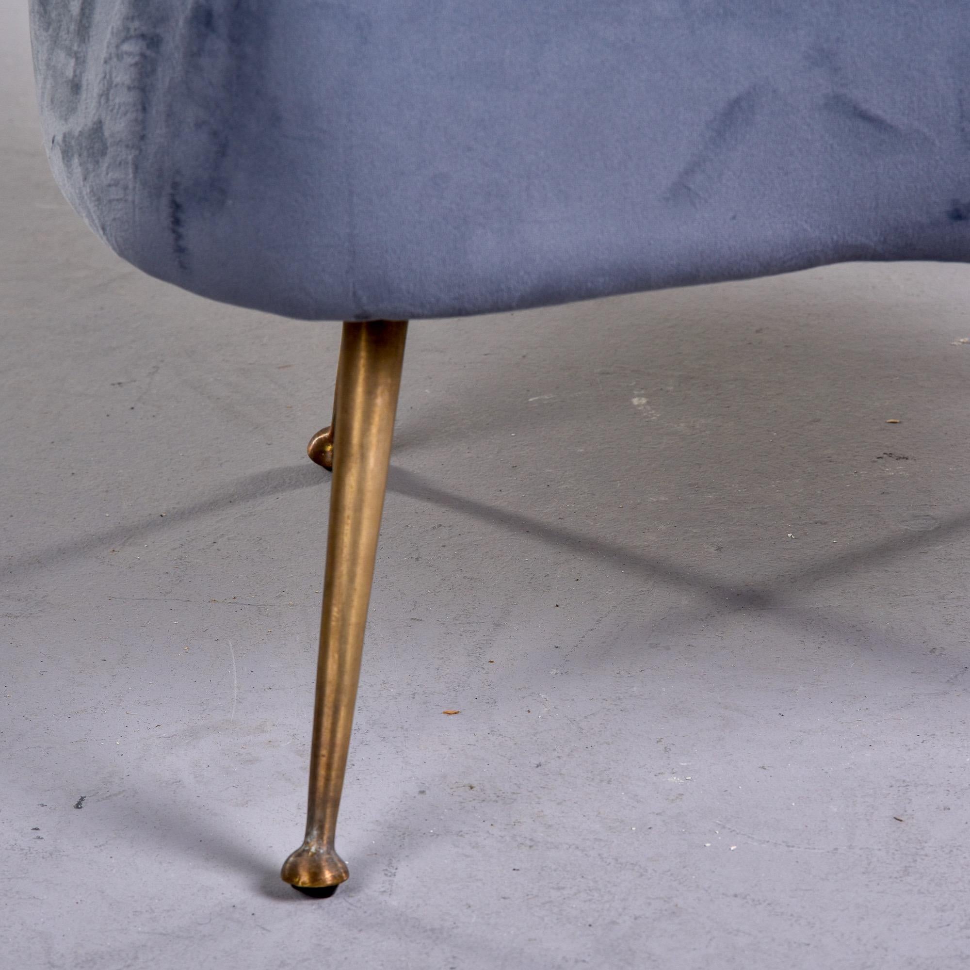 Mid Century Italian Kidney Shape Gray Velvet Stool or Bench with Brass Feet 5