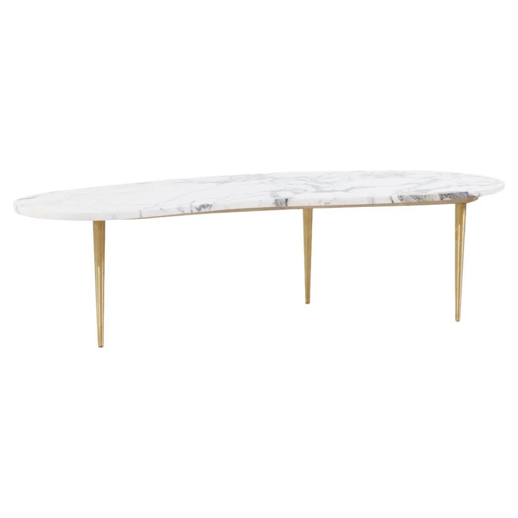SOLD 03/25/24 Mid Century Italian Kidney Shaped Marble and Brass Coffee Table