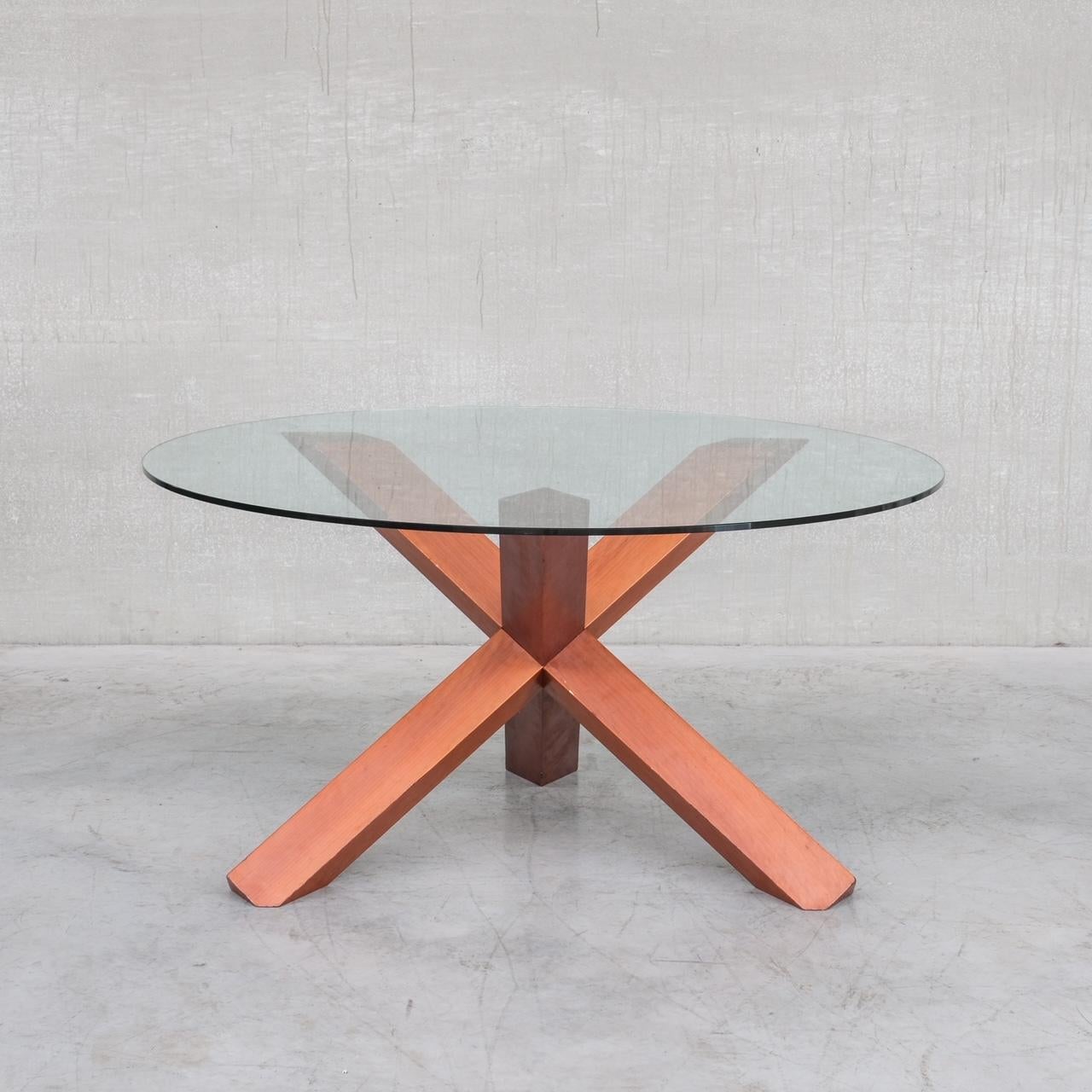 A dining table by Mario Bellini for Cassina. 

Italy, c1977. 

Amazing from every angle, architectural table. 

The glass is damaged so we will be providing new glass, so it can be made larger upon request. 

Some wear commensurate with age,
