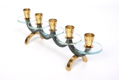 Mid Century Italian Lacquered Brass, Lucite And Marble Candleholder Candelabra