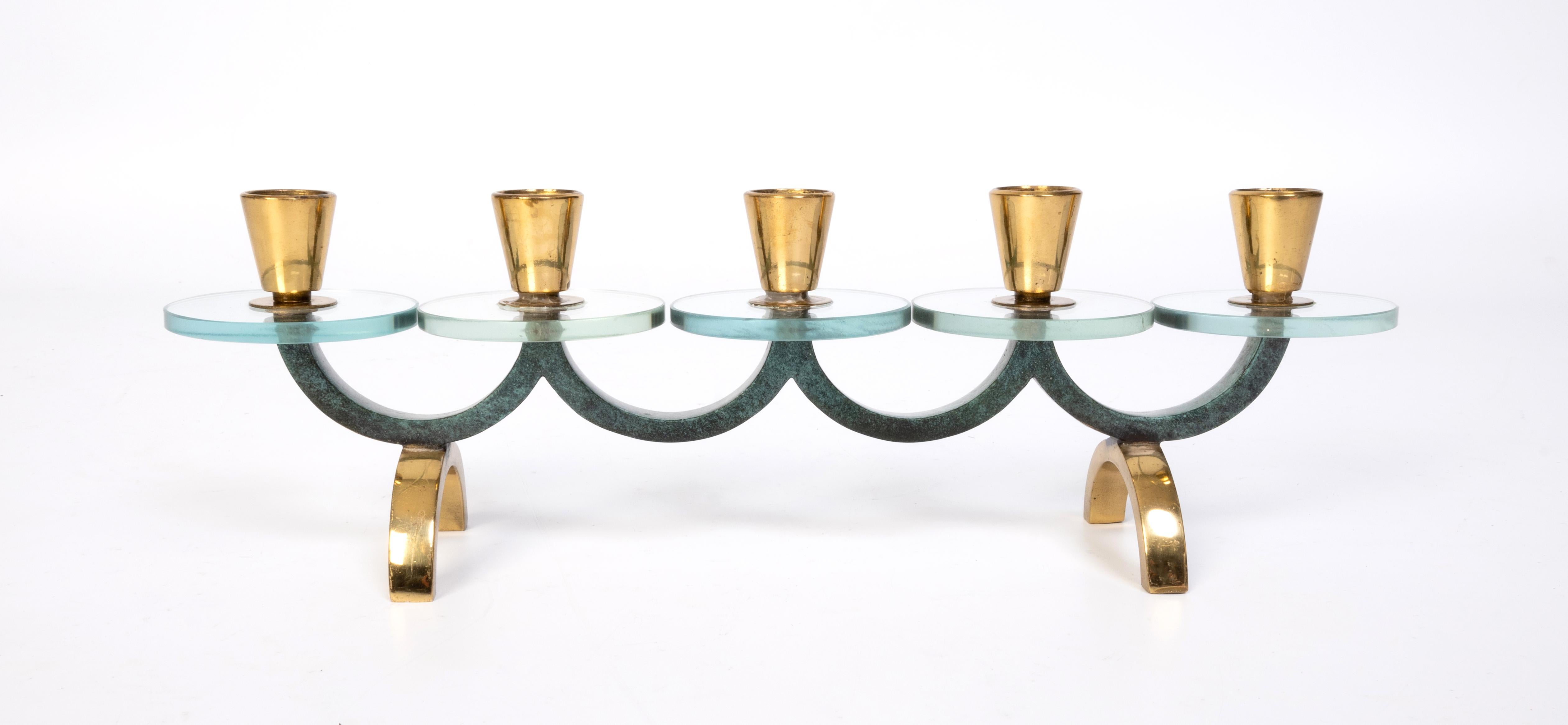 Mid-Century Modern Mid Century Italian Lacquered Brass, Lucite And Marble Candleholder Candelabra For Sale